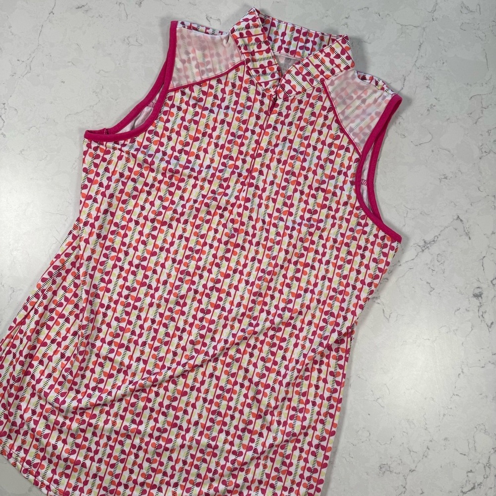Bette & Court Athletic Top‎ Size M White Pink Geometric Golf Tennis Pickleball